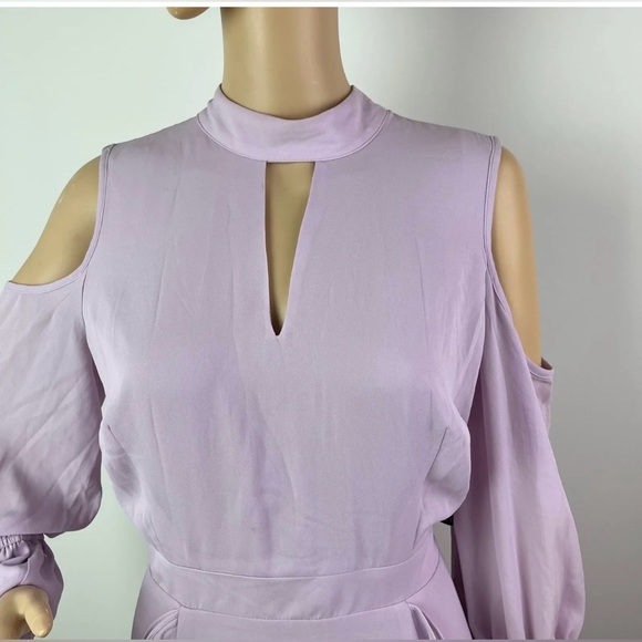 Long Sleeve Ruffle Cold Shoulder Lavender Maxi Dress - Picture 6 of 13